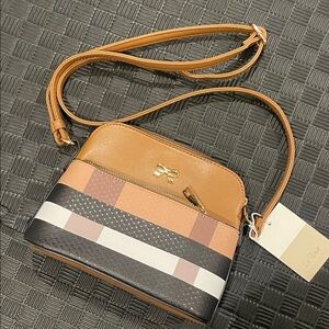 Women’s Tan Crossbody Bag with Stripe Accent